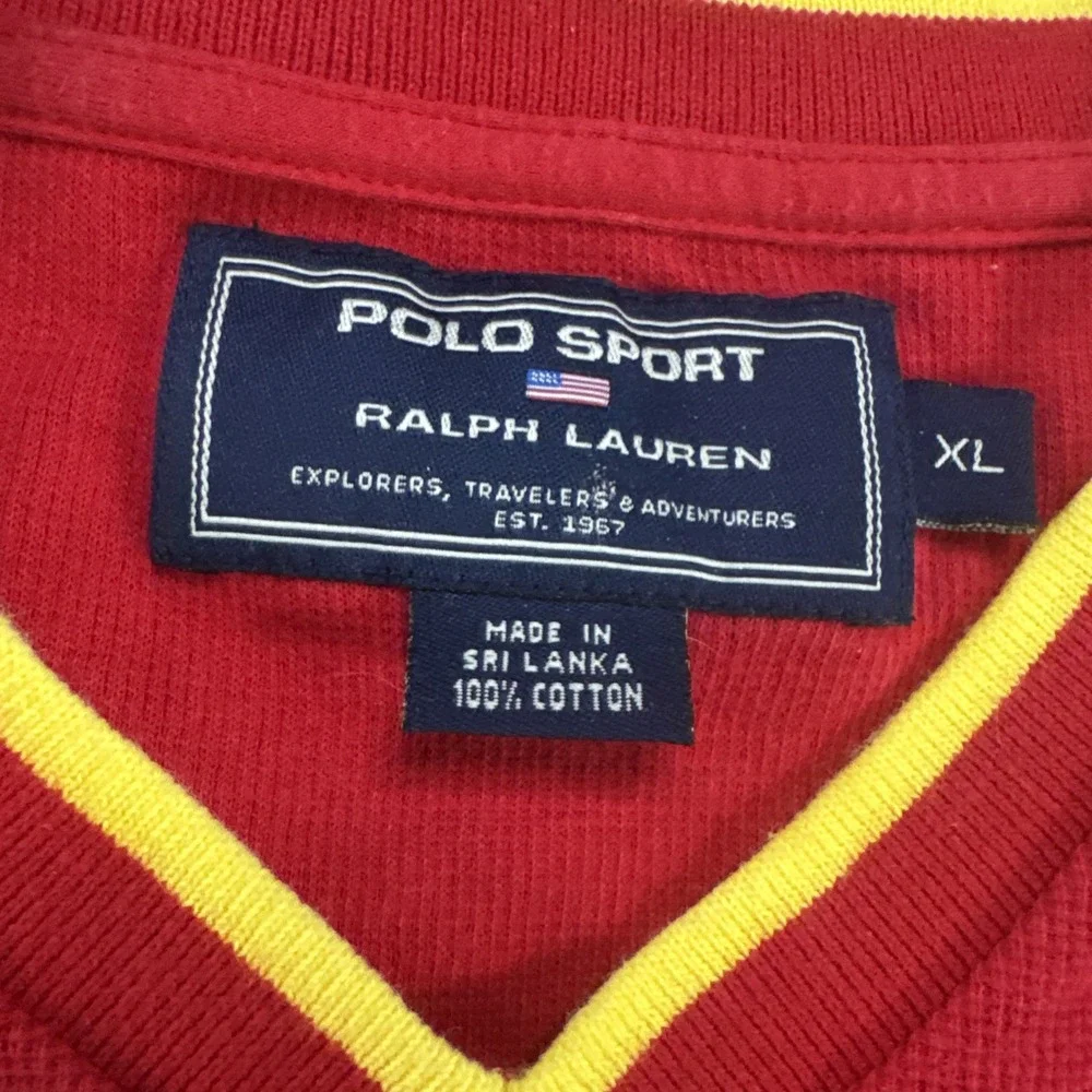 Vintage Polo Sport Ralph Lauren‎ Mens Sz XL Shirt V Neck Cotton Flag Tipped Logo